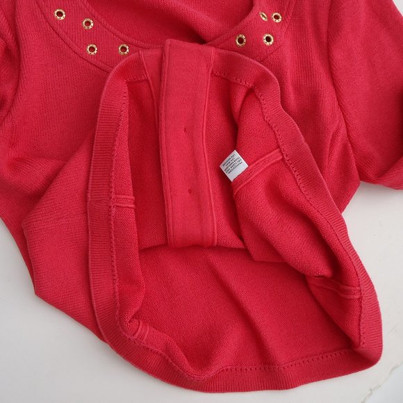 SIZE 10. ST. JOHN Collection coral crepe knit button up blazer. - Picture 11 of 16